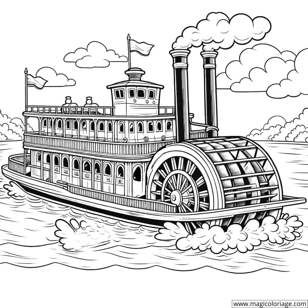 Coloriage d'un bateau à aube sur le Mississippi