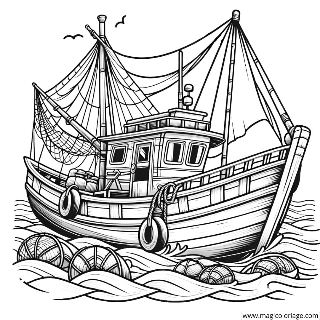 Coloriage d'un bateau de pêche traditionnel