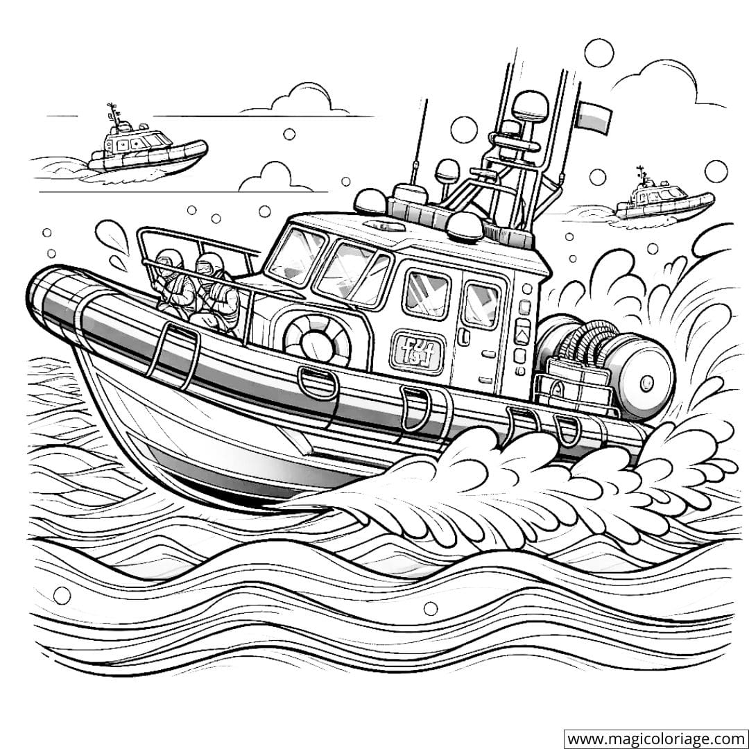 Coloriage d'un bateau de sauvetage en mission