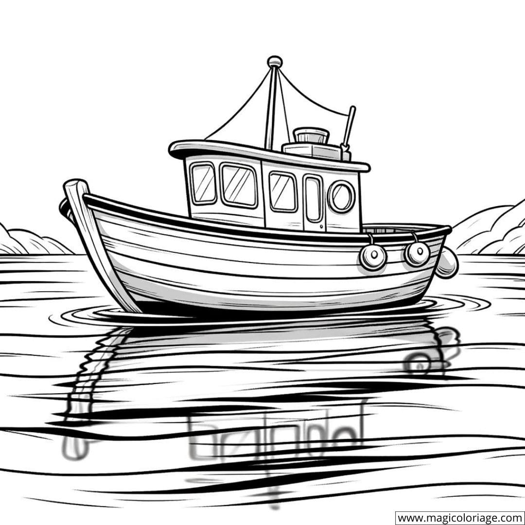 Coloriage d'un bateau flottant sur des eaux calmes