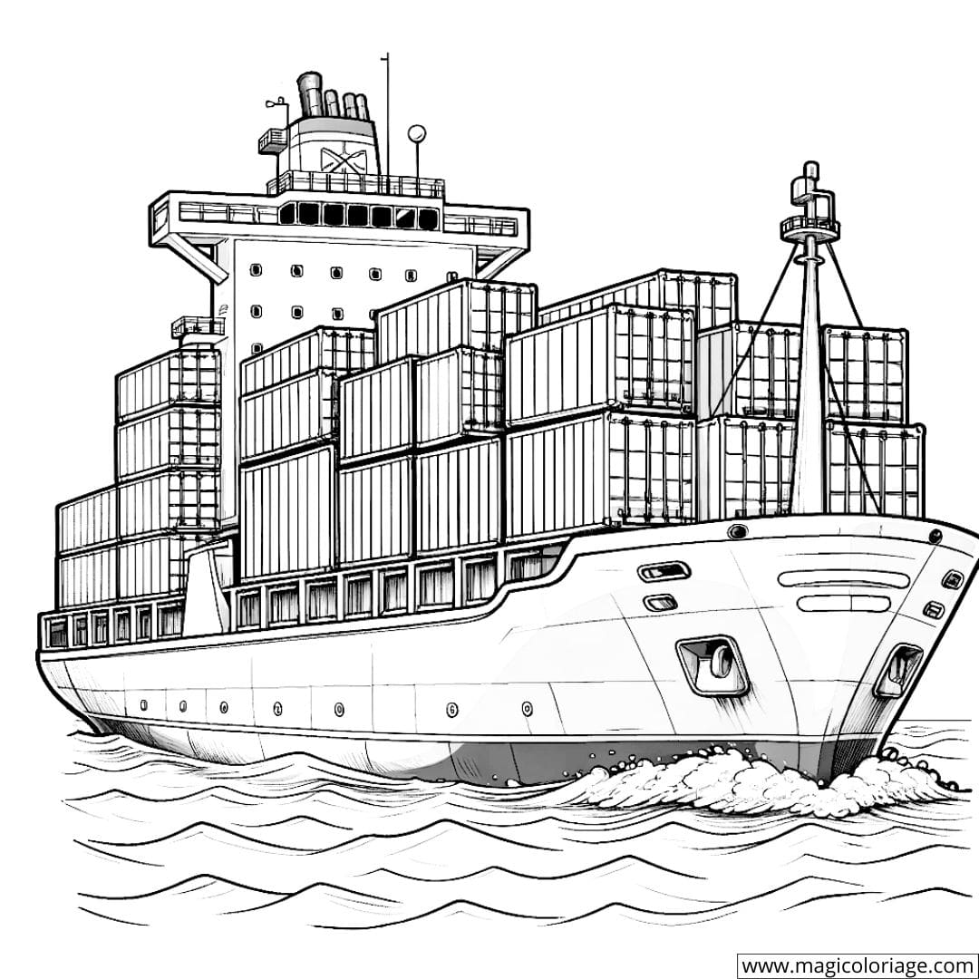 Coloriage d'un bateau transportant des marchandises