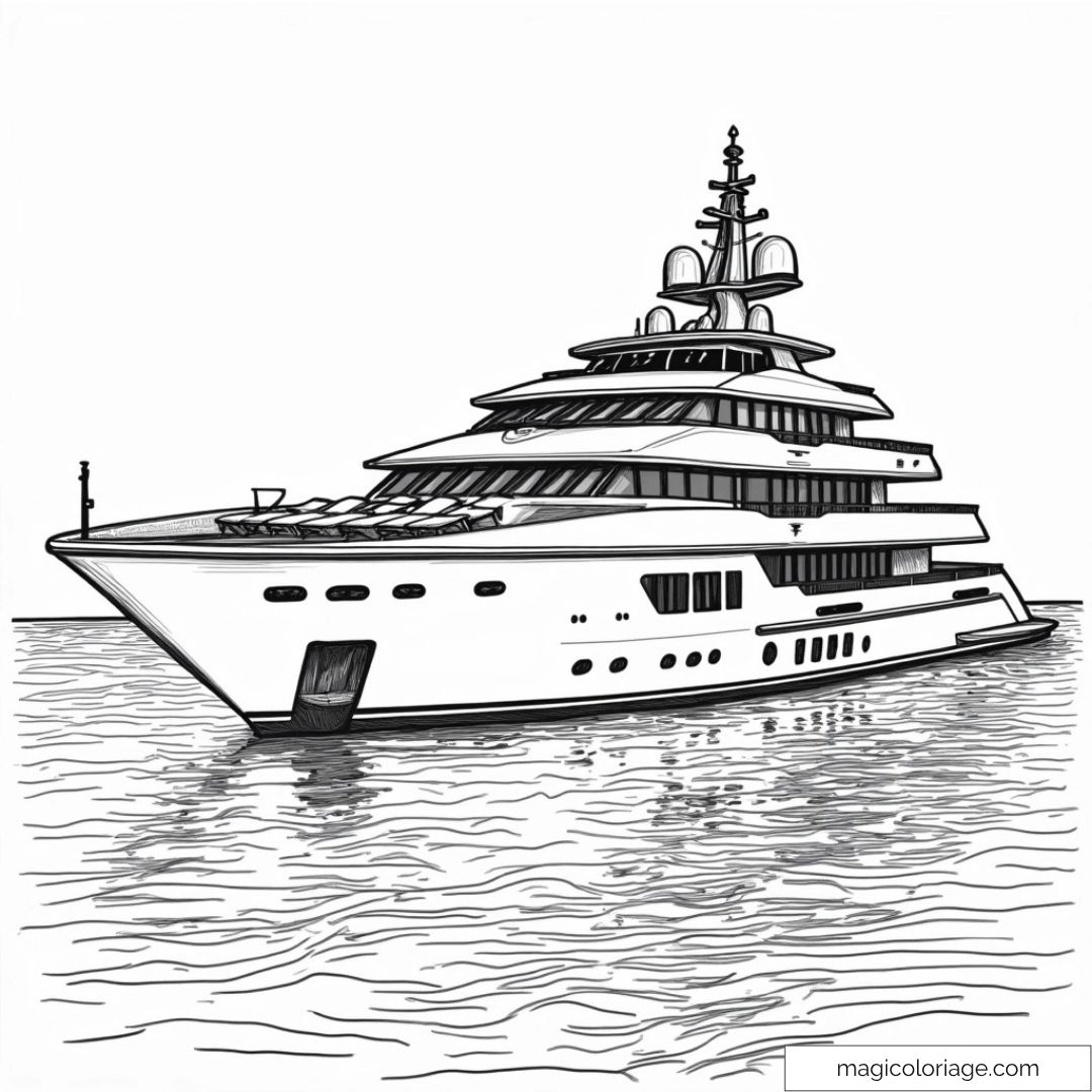 Dessin détaillé de yacht sur mer calme