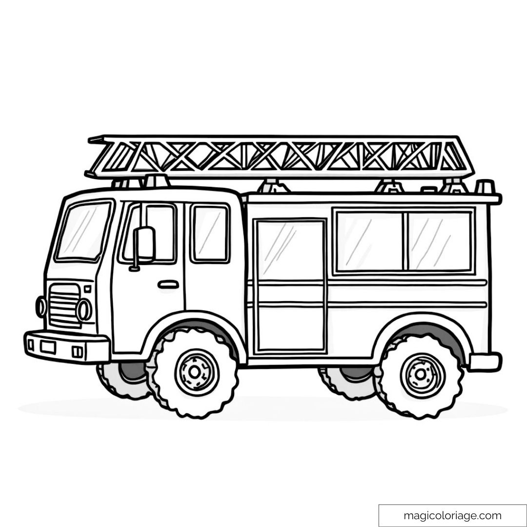 Camion de pompier avec échelle prêt à être colorié