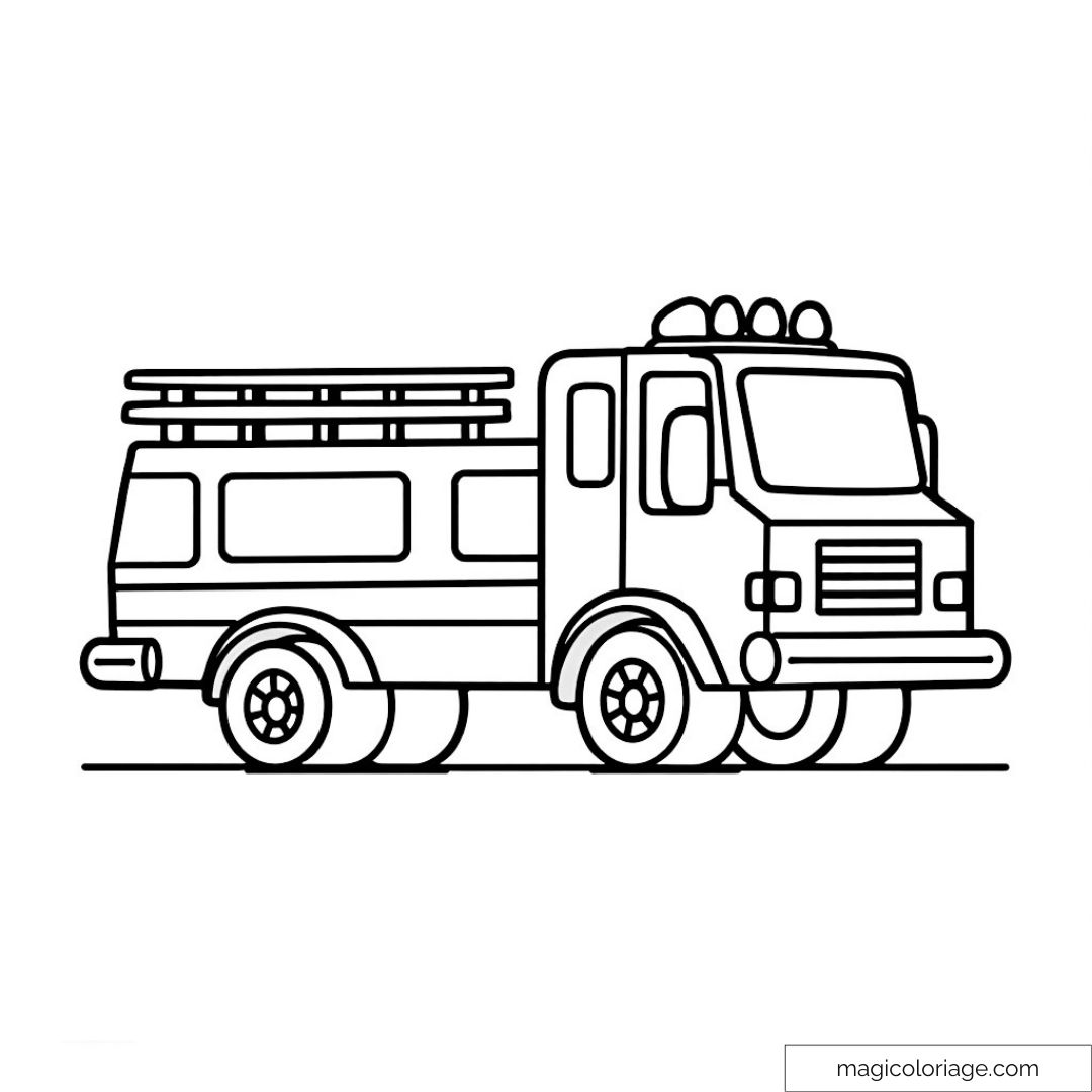 Camion de pompier à colorier avec détails de roues et d'échelle.