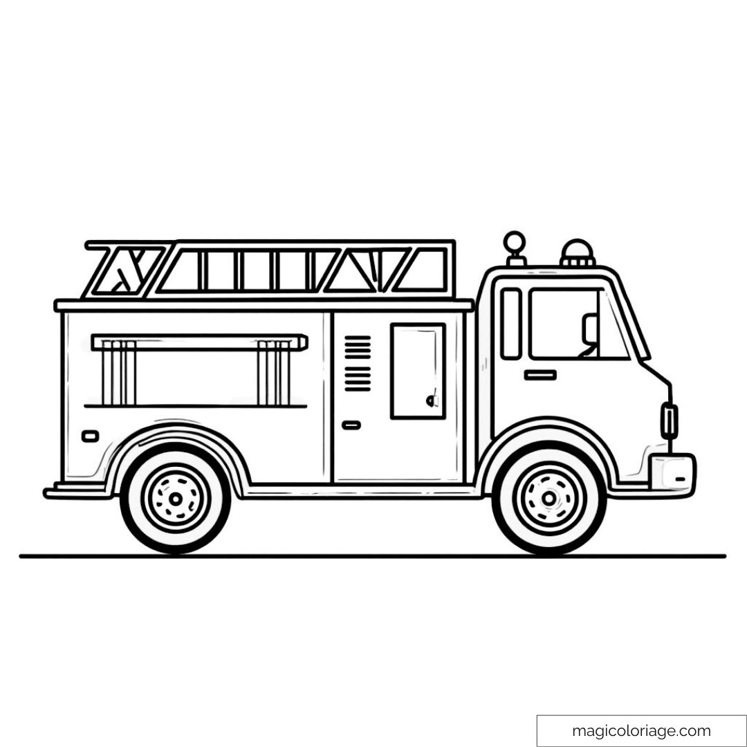 Dessin de camion de pompier avec échelle prêt à colorier.