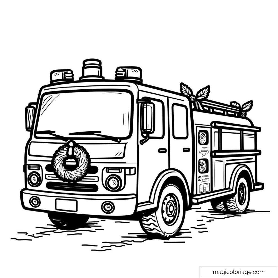Camion de pompier avec couronne de Noël
