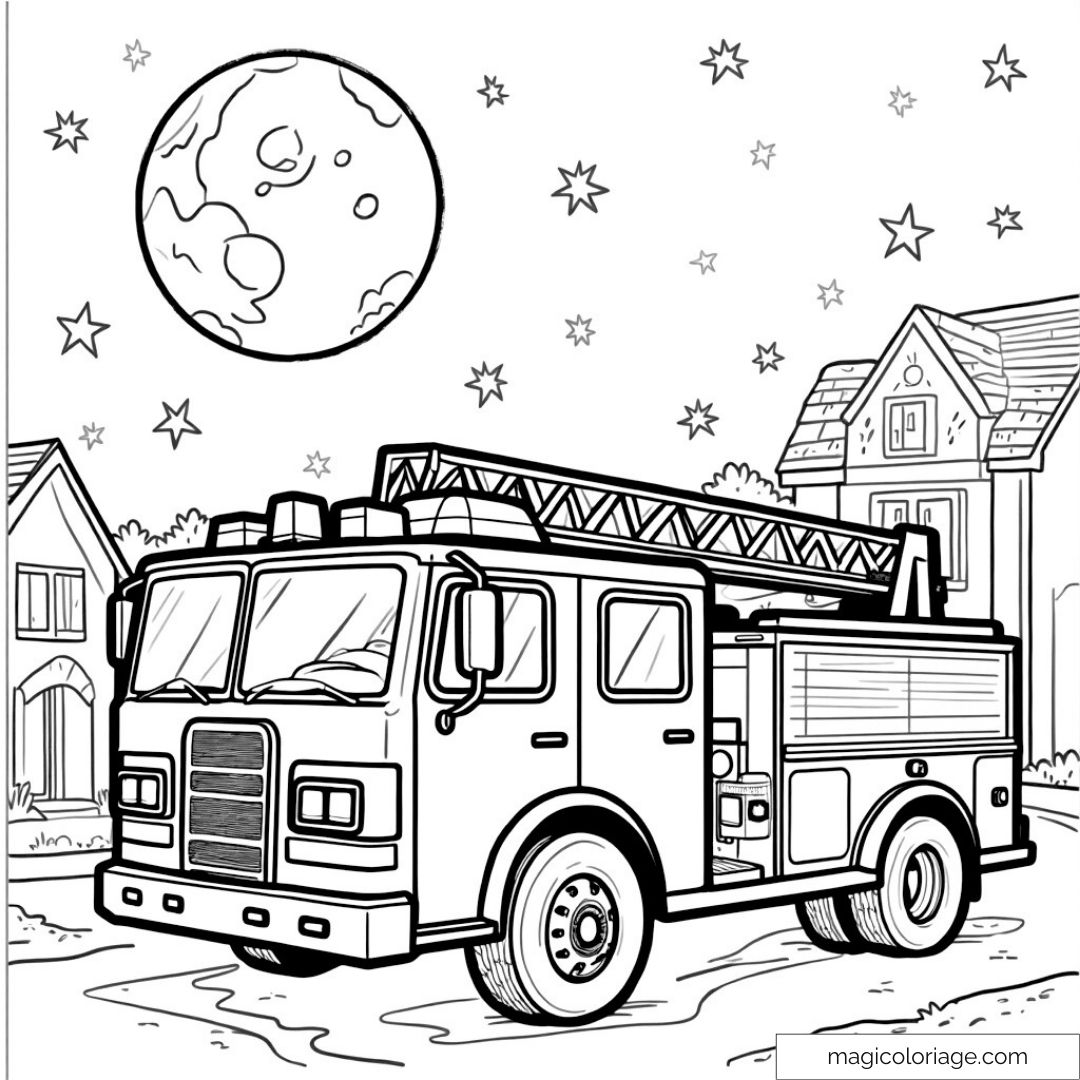 Camion de pompier sous la lune