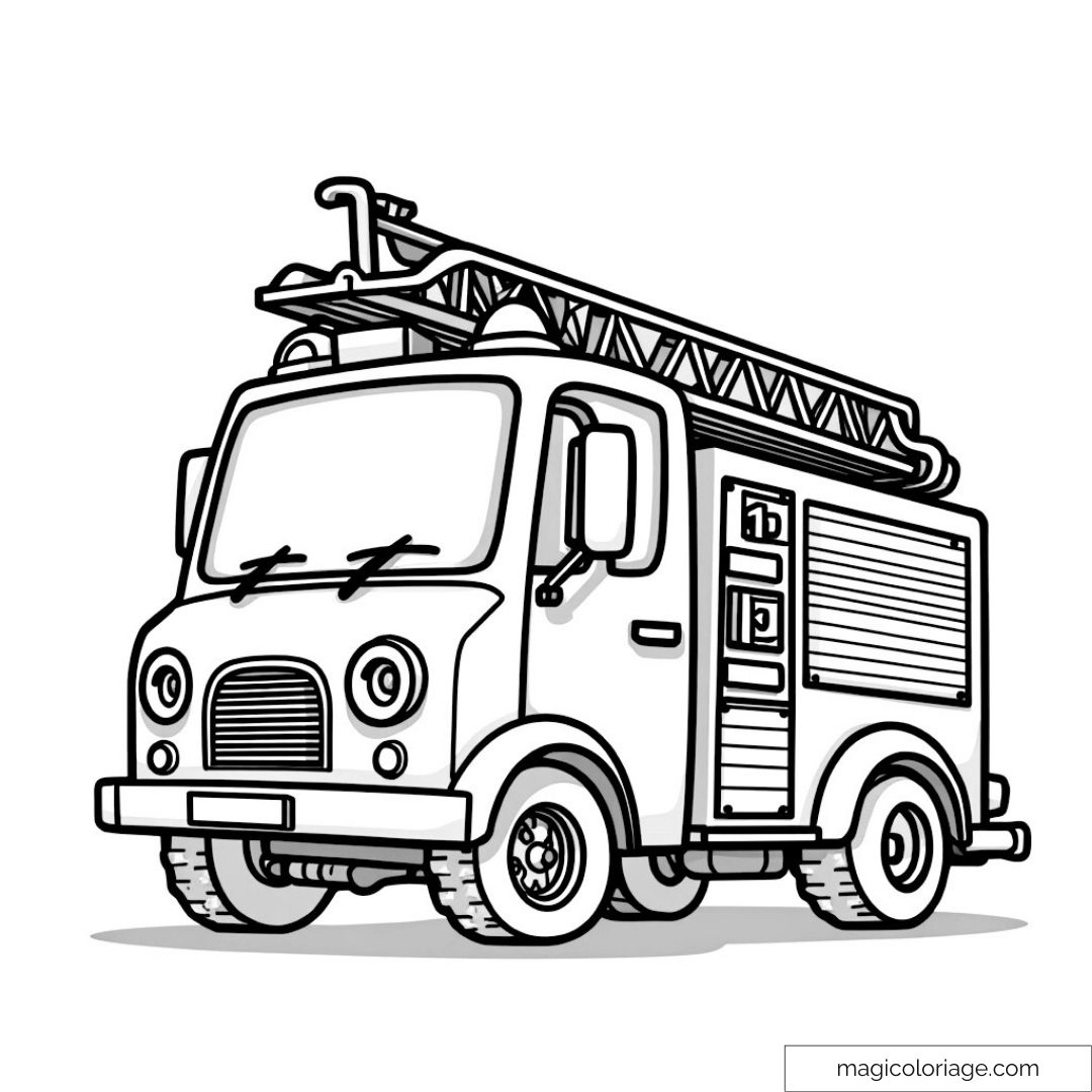 Dessin de camion de pompiers avec échelle