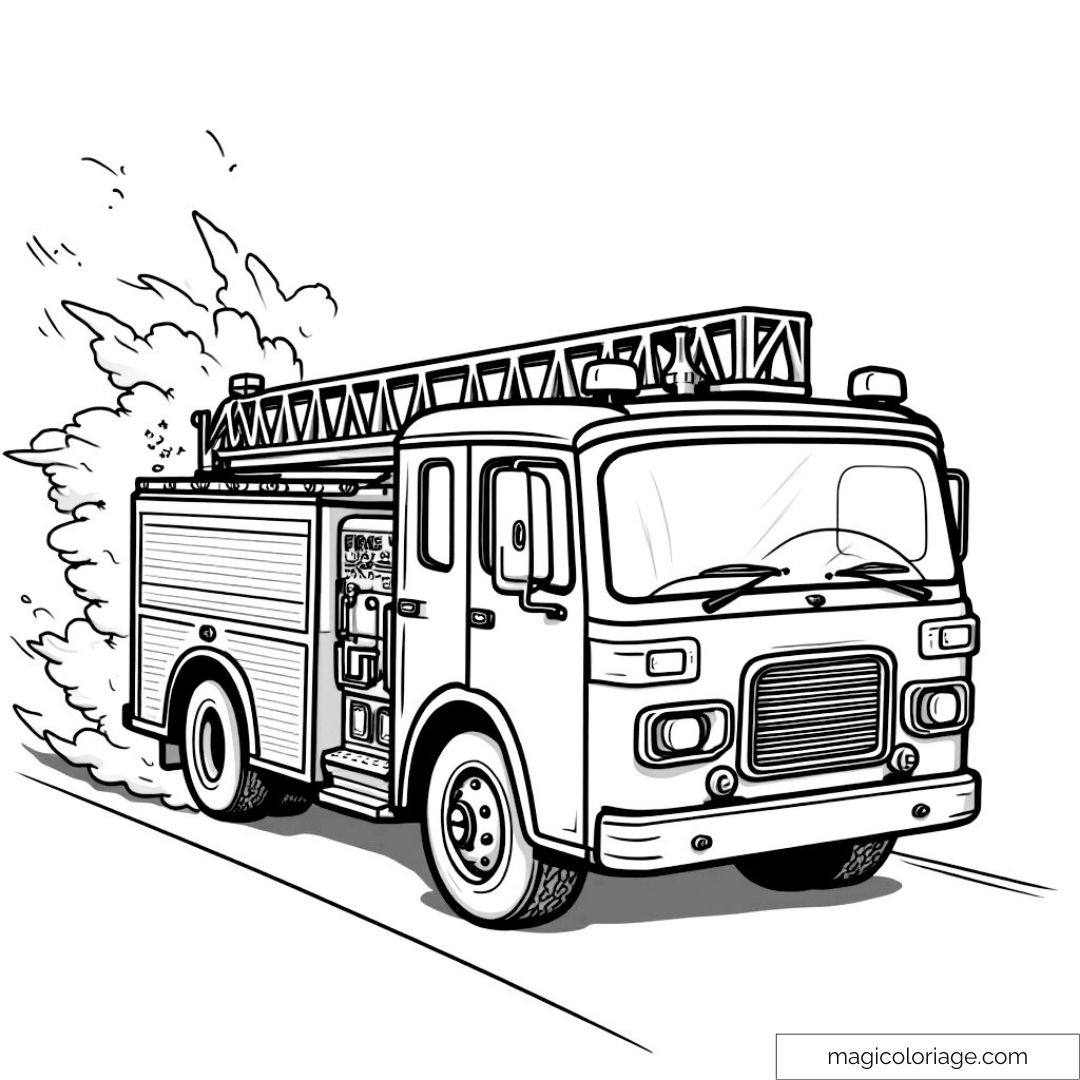 Camion de pompiers avec échelle en action