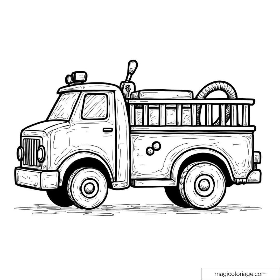 Dessin de camion de pompiers en action à colorier.