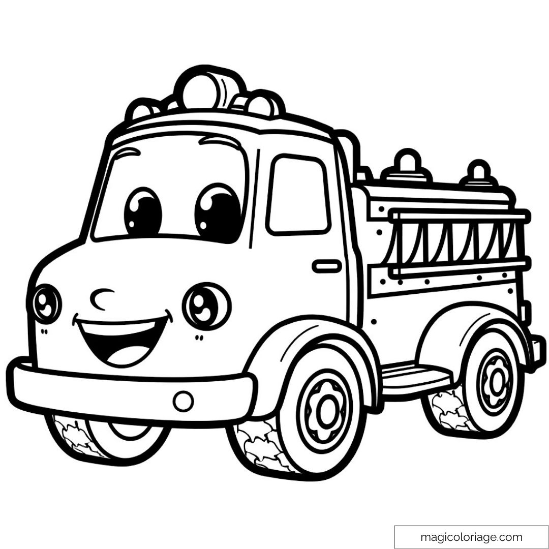 Camion de pompier souriant et amusant à colorier.