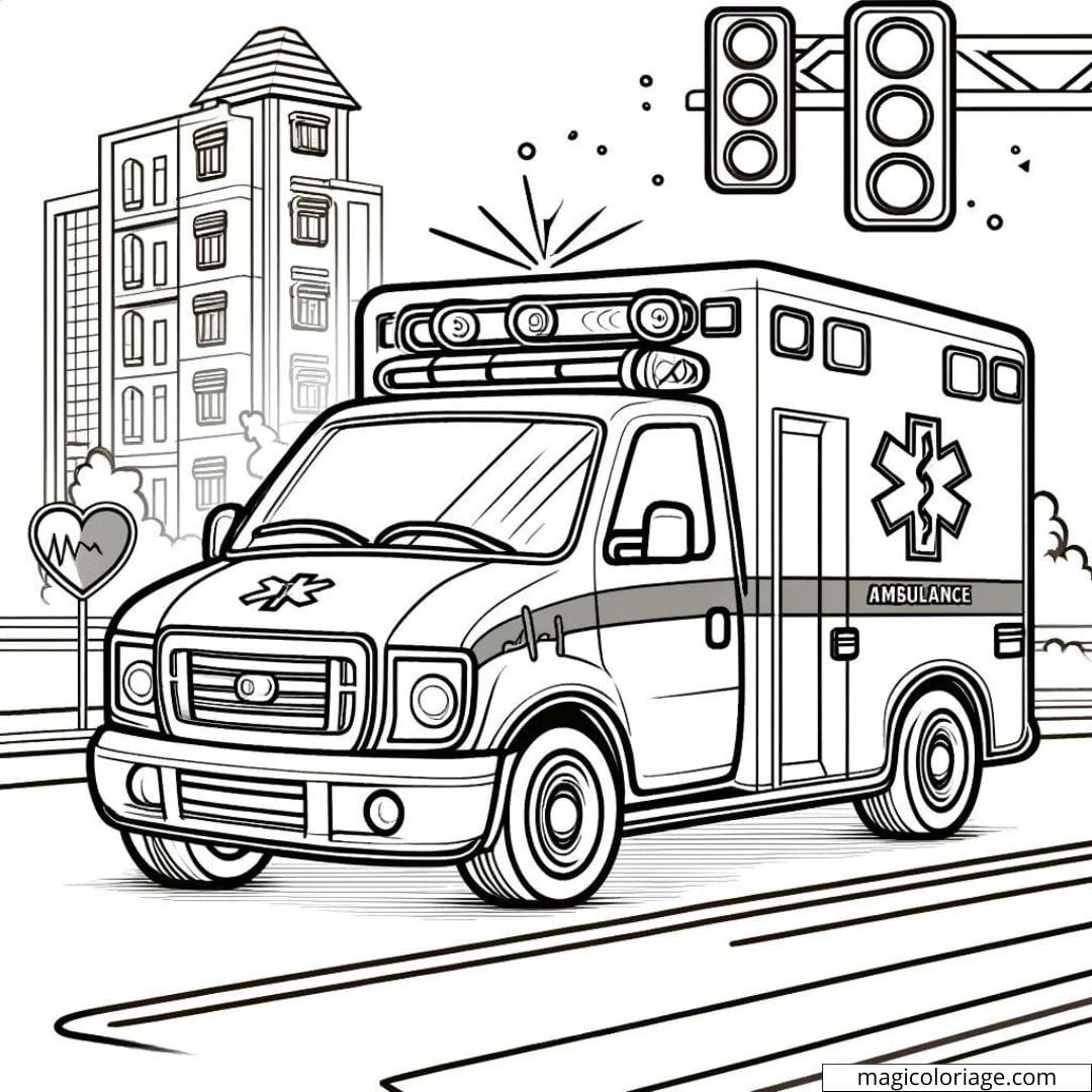 Ambulance en urgence à colorier