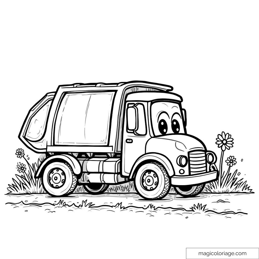 Camion poubelle mignon avec des fleurs