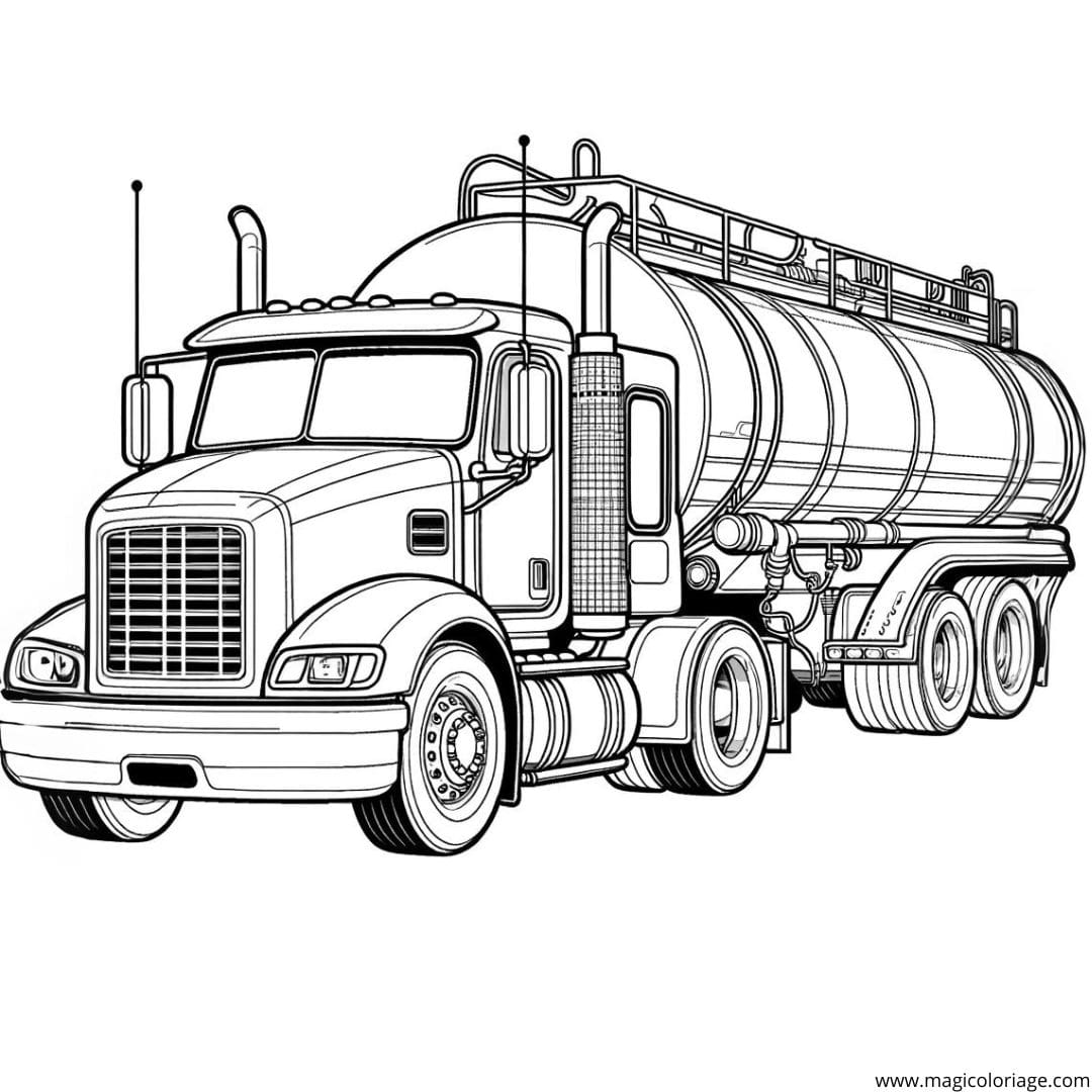 Coloriage d'un camion-citerne, dessin éducatif pour enfants.