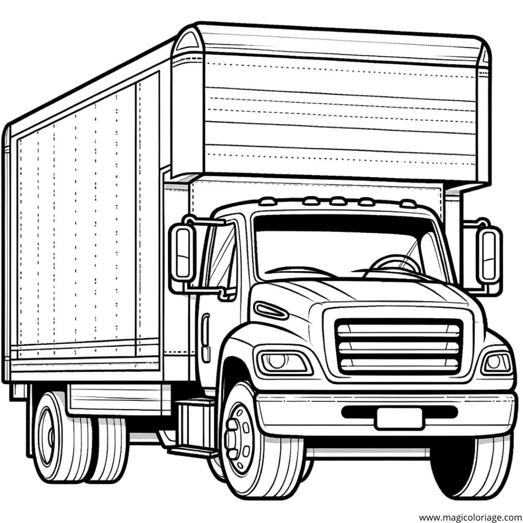 Coloriage d'un camion de déménagement, dessin pratique pour enfants.