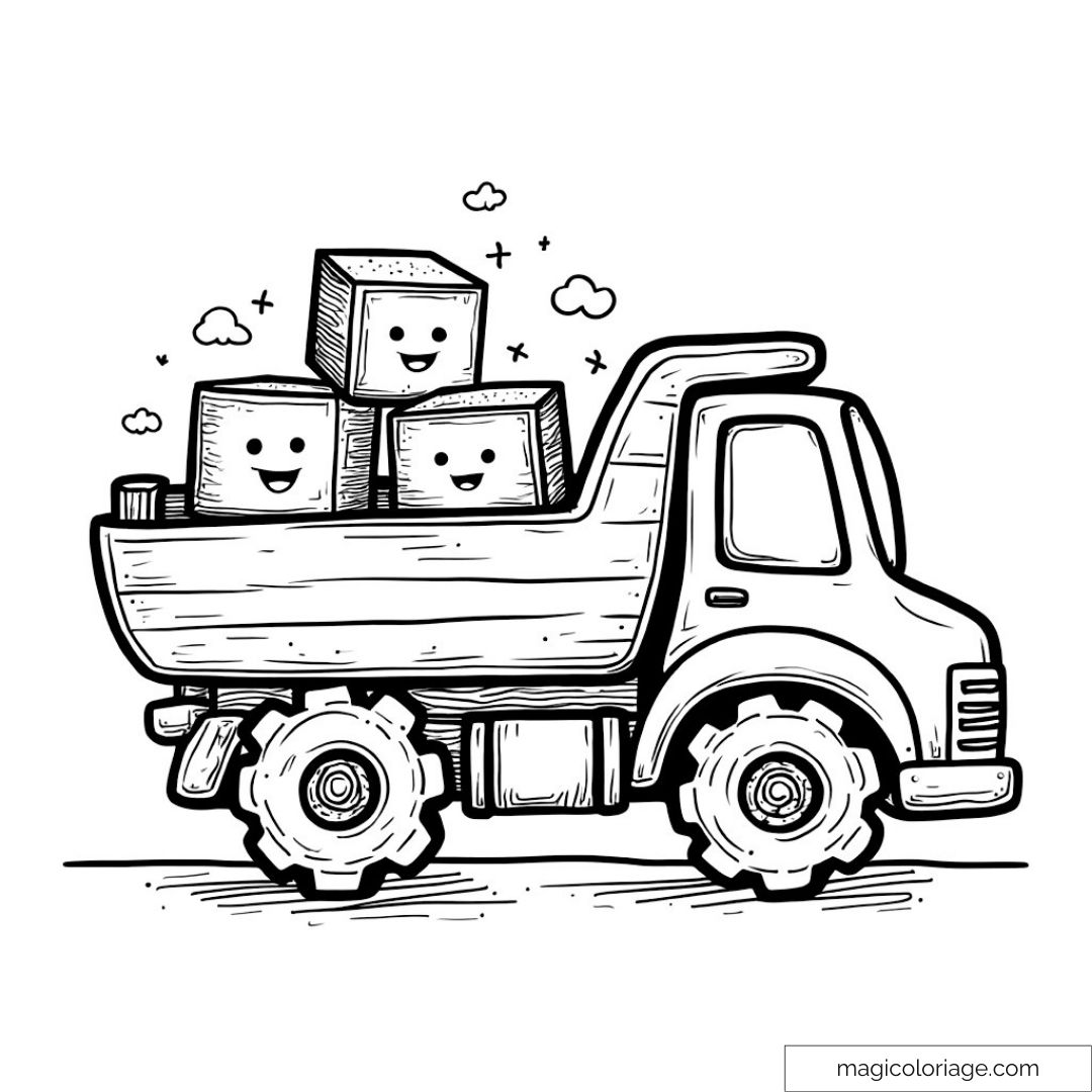 Dessin de camion avec blocs souriants