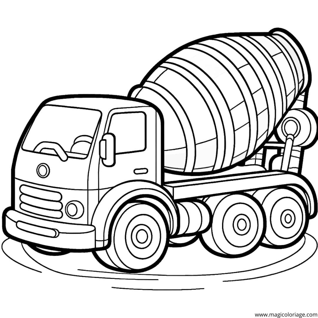 Coloriage d'un petit camion toupie, dessin adapté pour les enfants en maternelle.