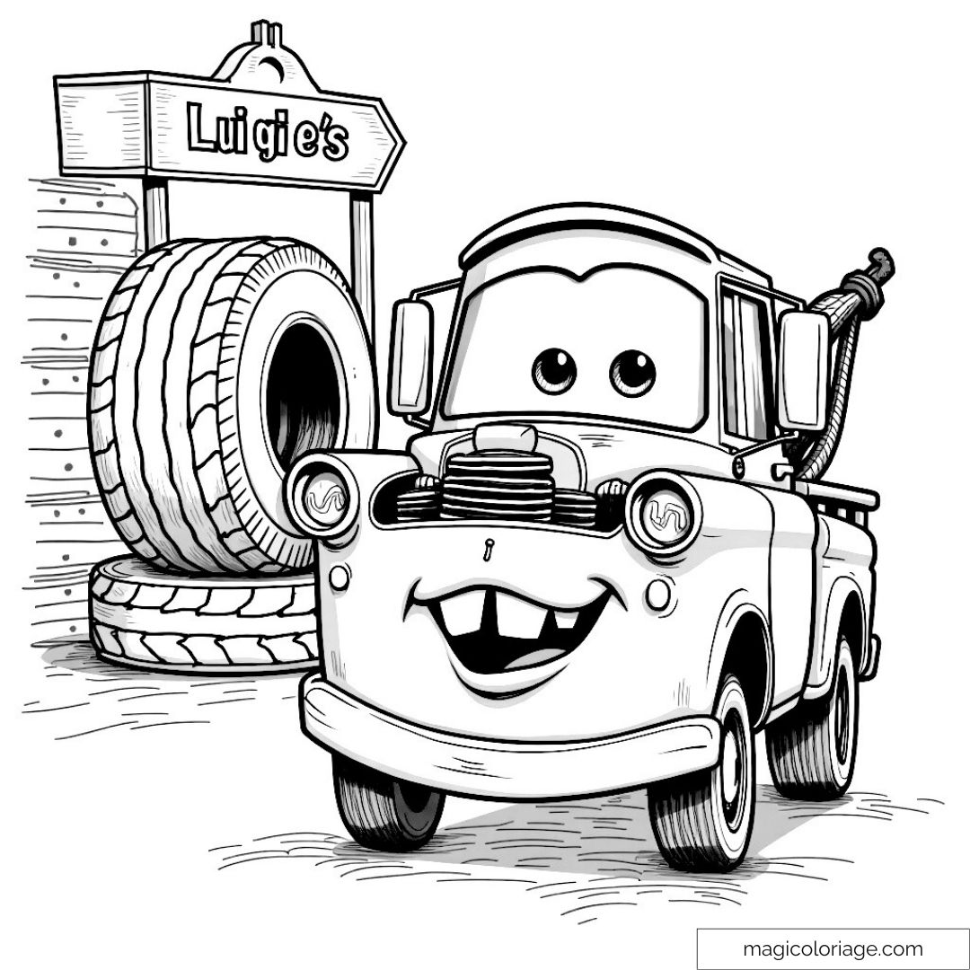 Dessin à colorier de Mater chez Luigi