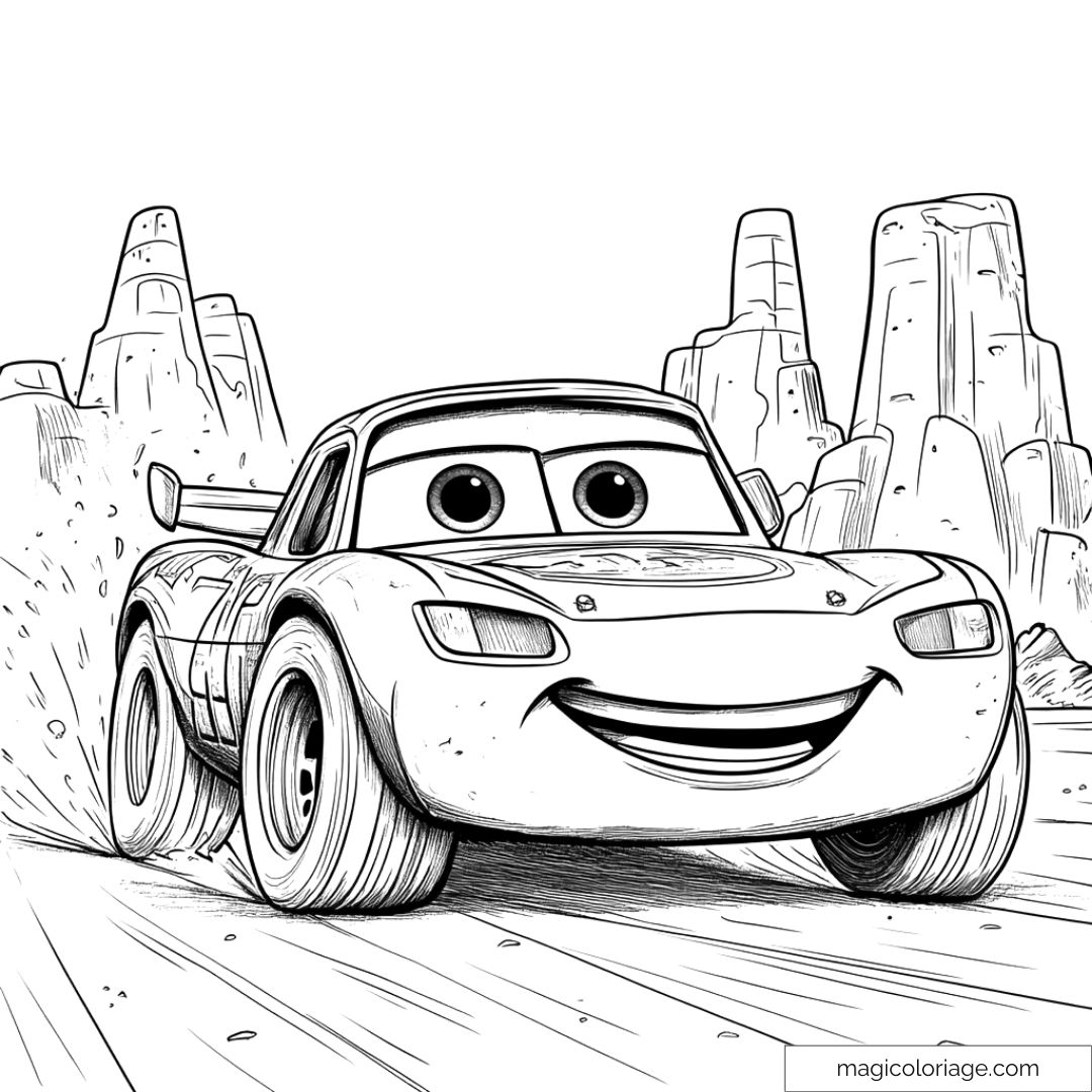 Coloriage de voiture de course dans le désert