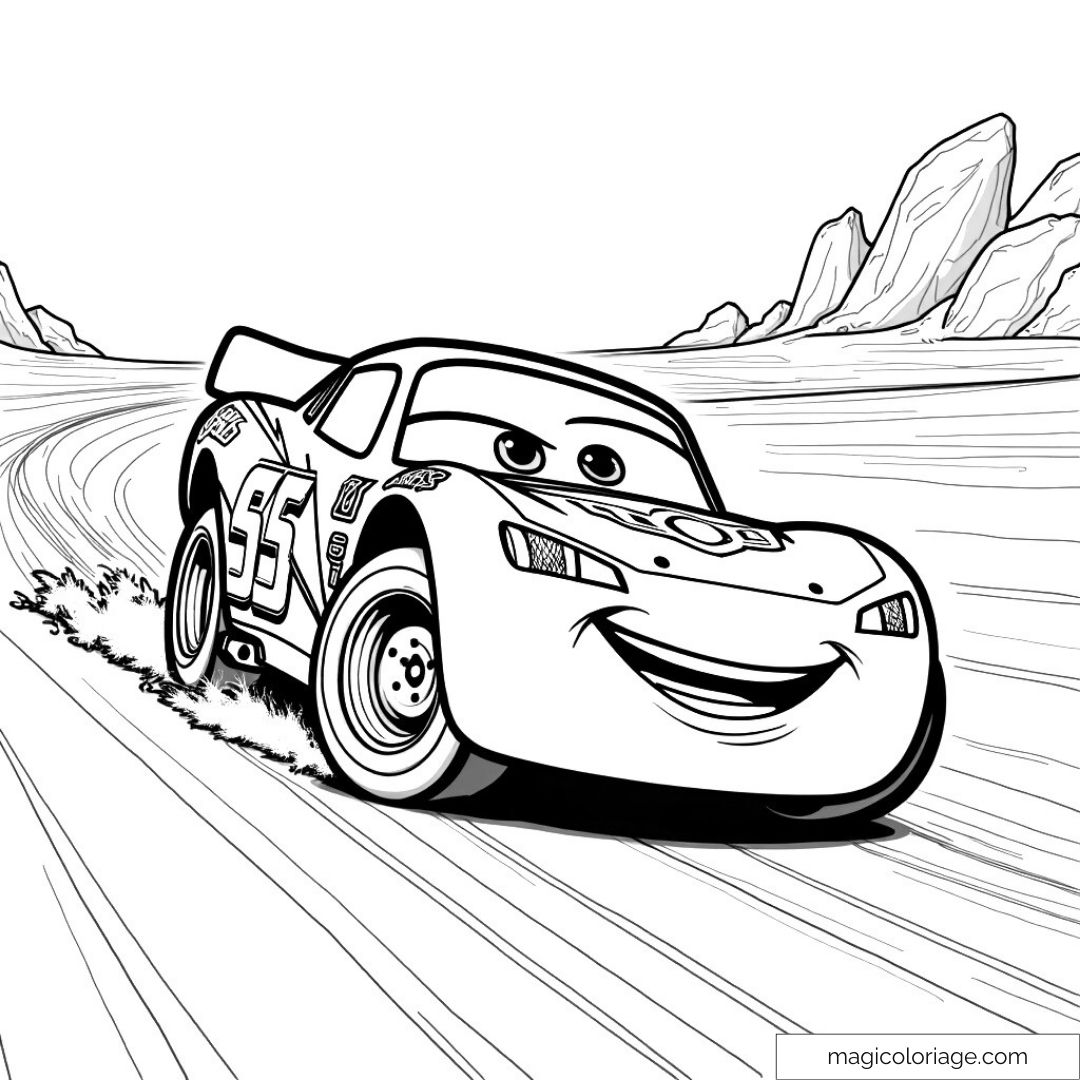 Dessin à colorier de Flash McQueen sur une piste de course