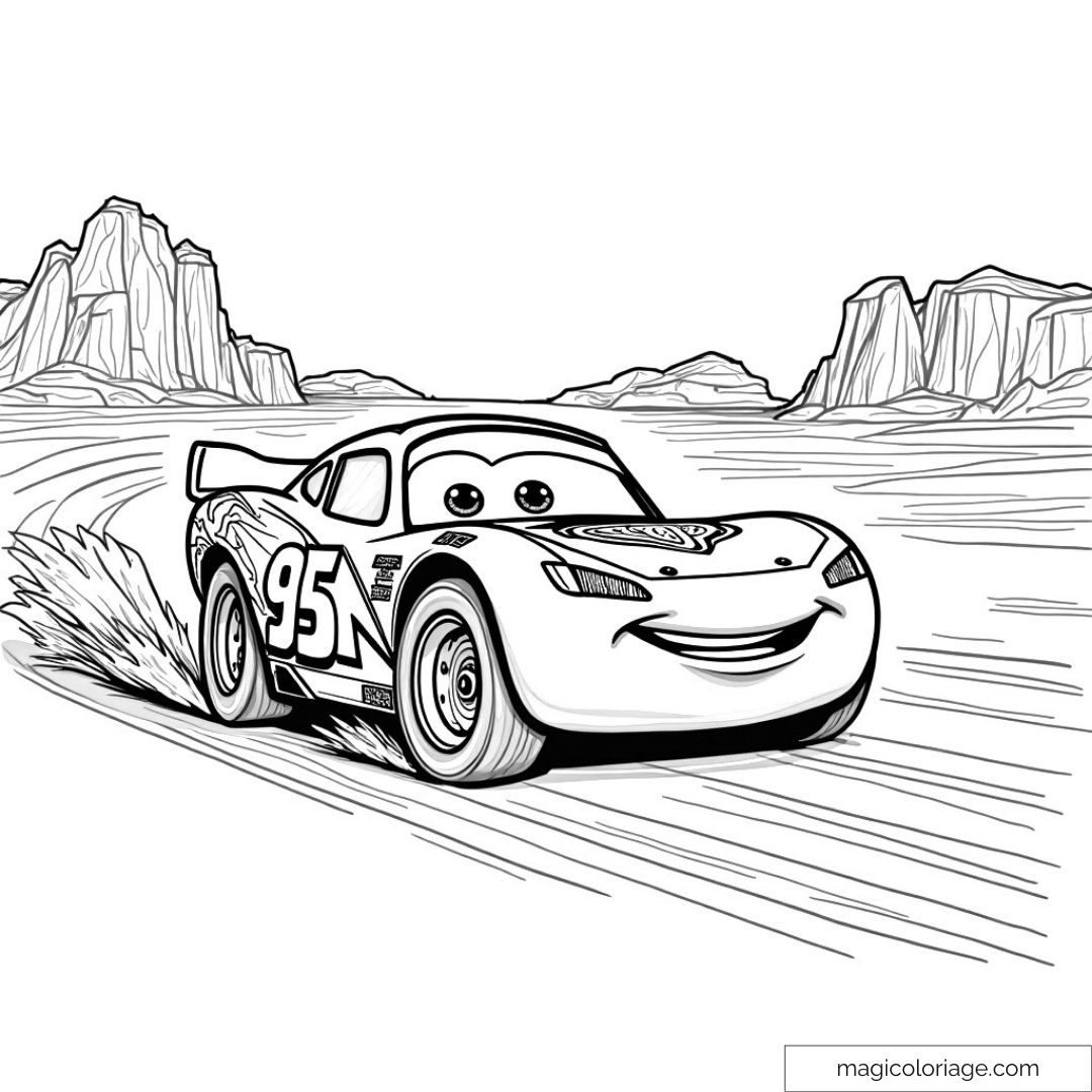 Flash McQueen en course dans le désert