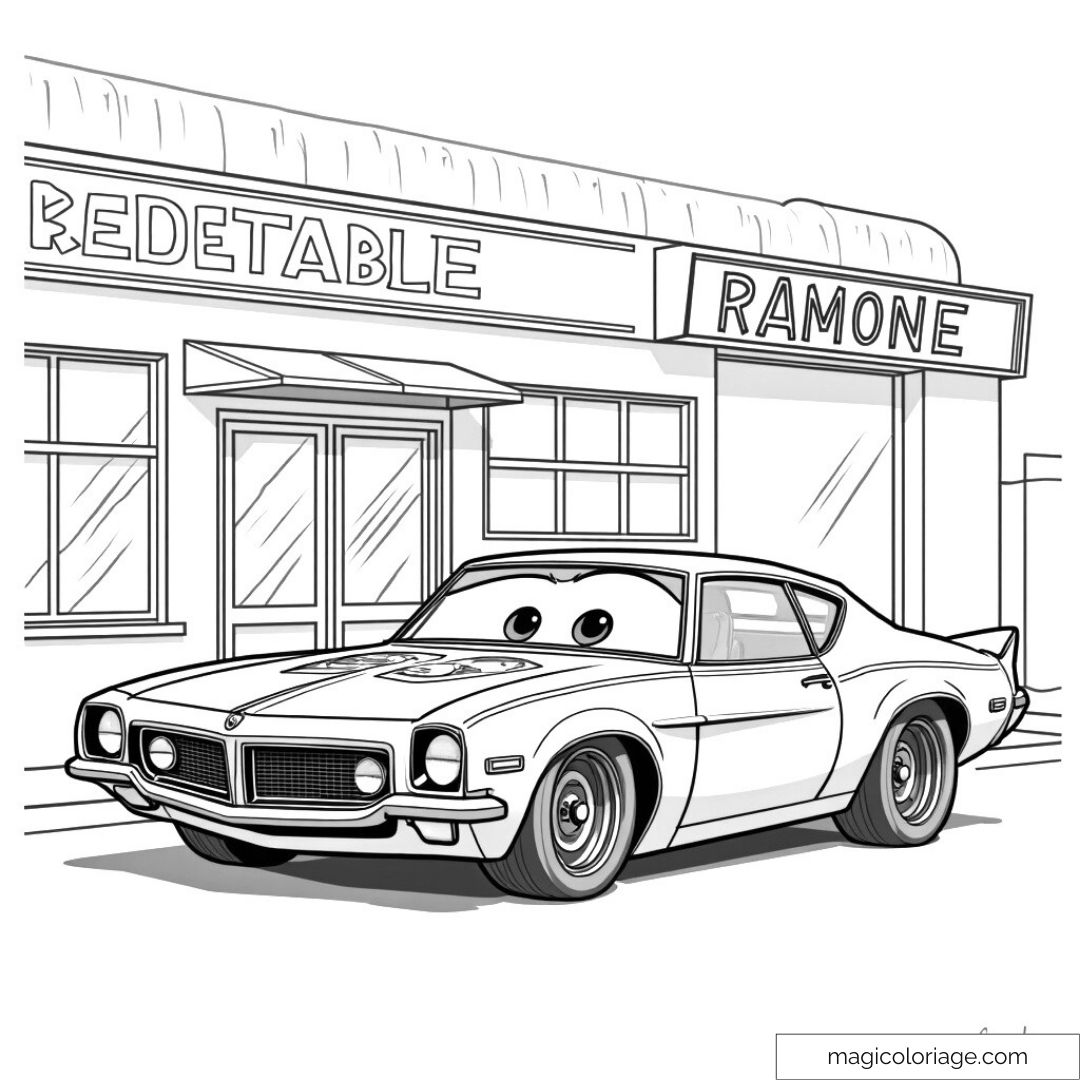 Image de Ramone à colorier devant le garage