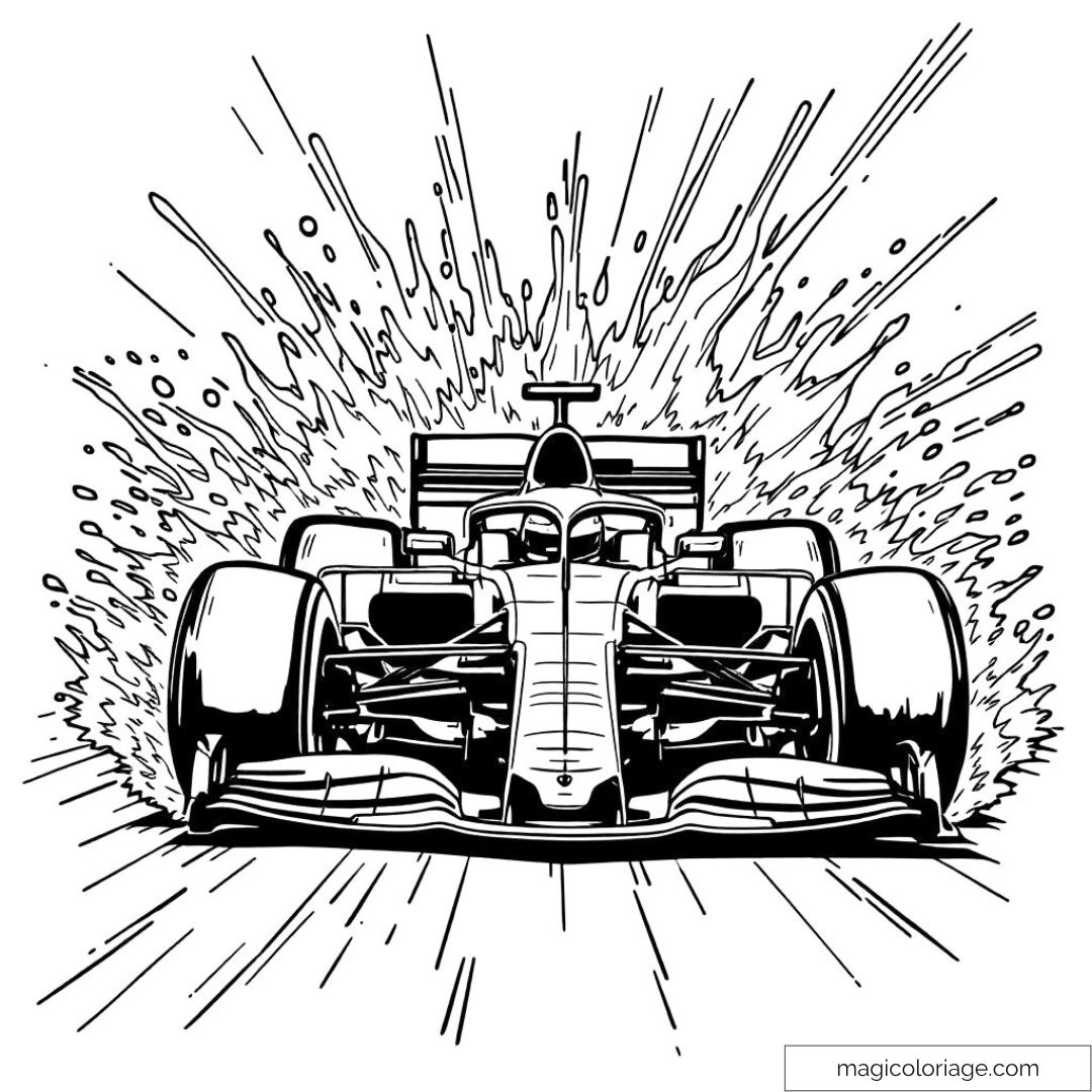 Dessin d'une voiture de Formule 1 en action