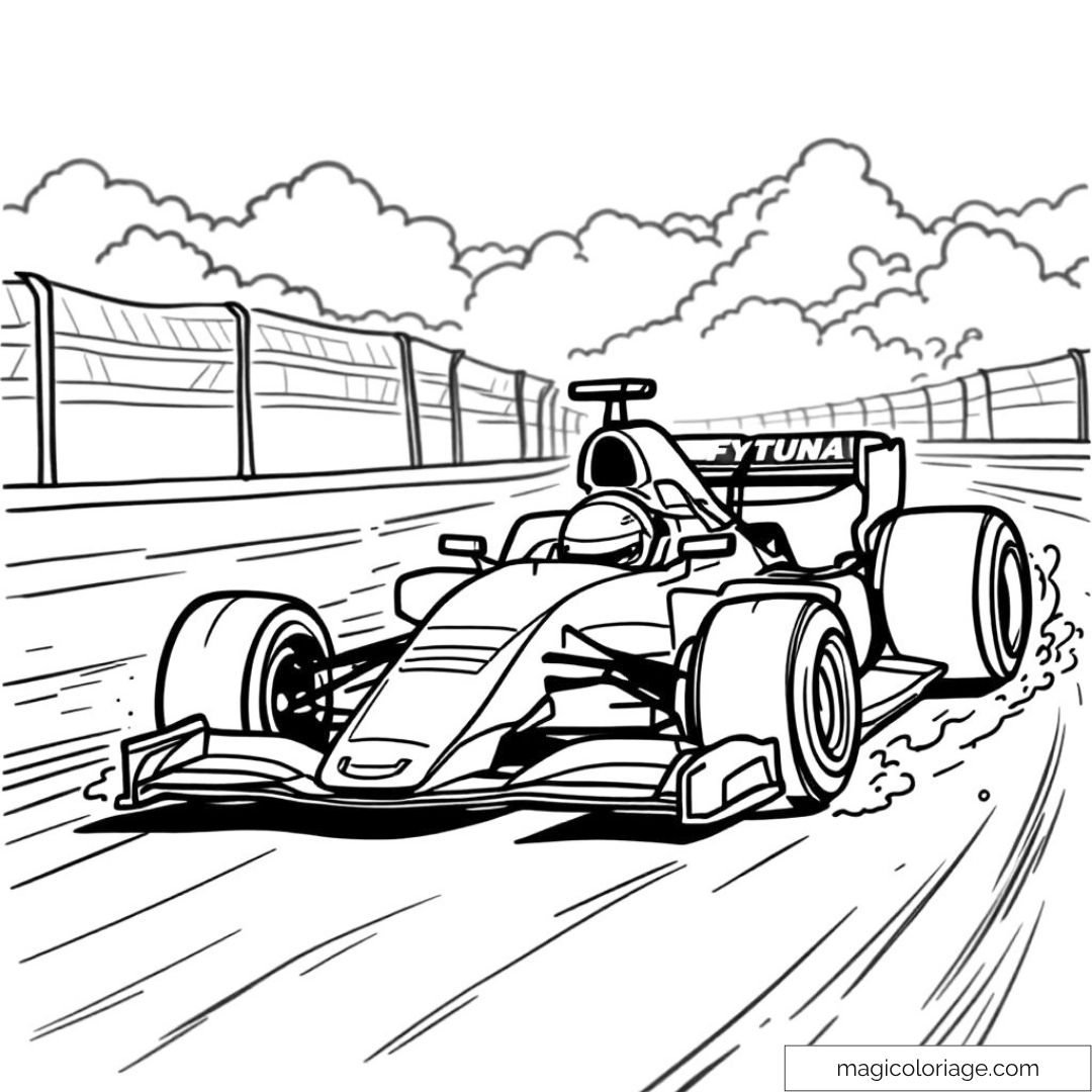 Dessin de voiture Formule 1 sur circuit rapide