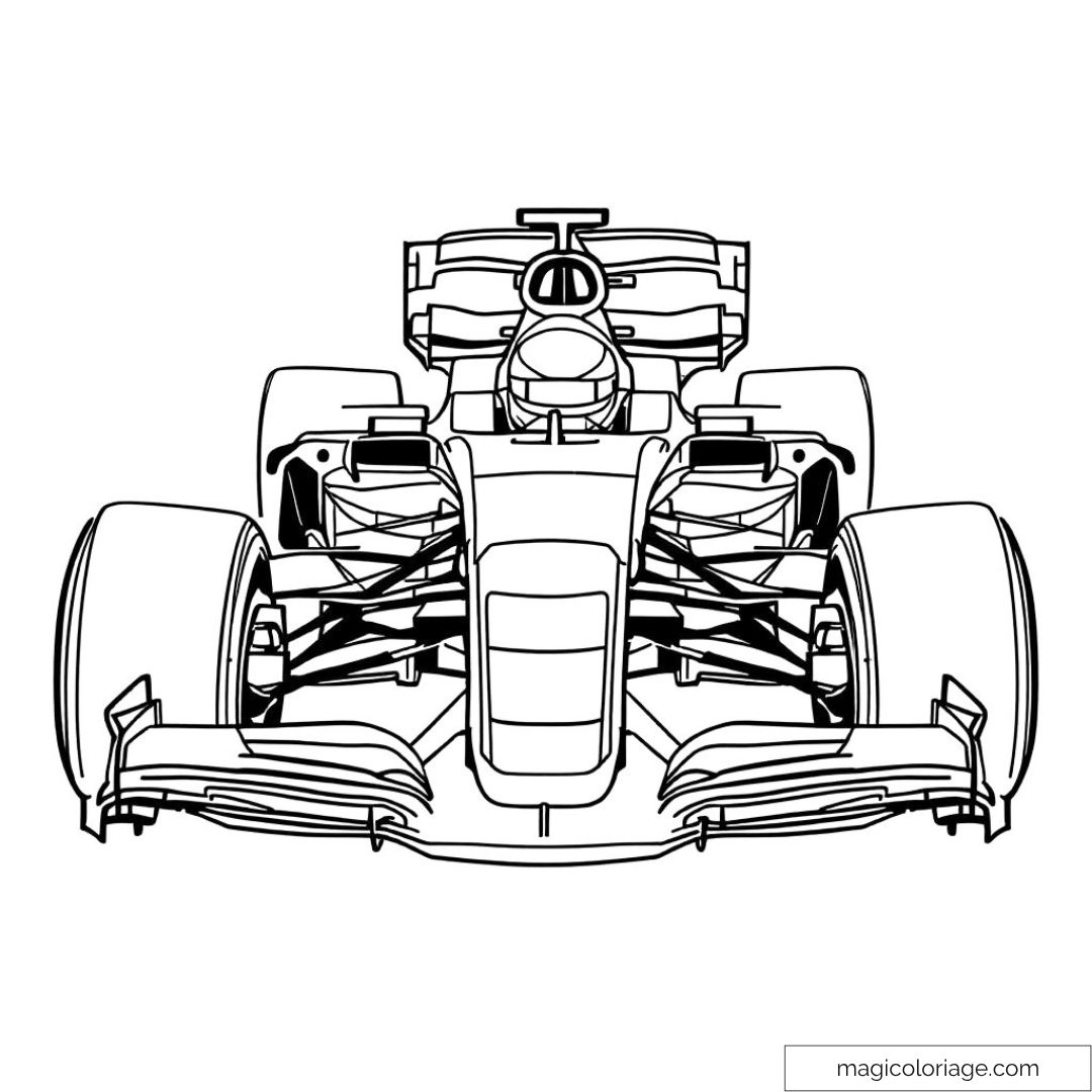 Dessin de voiture de course Formule 1 à colorier pour enfants.