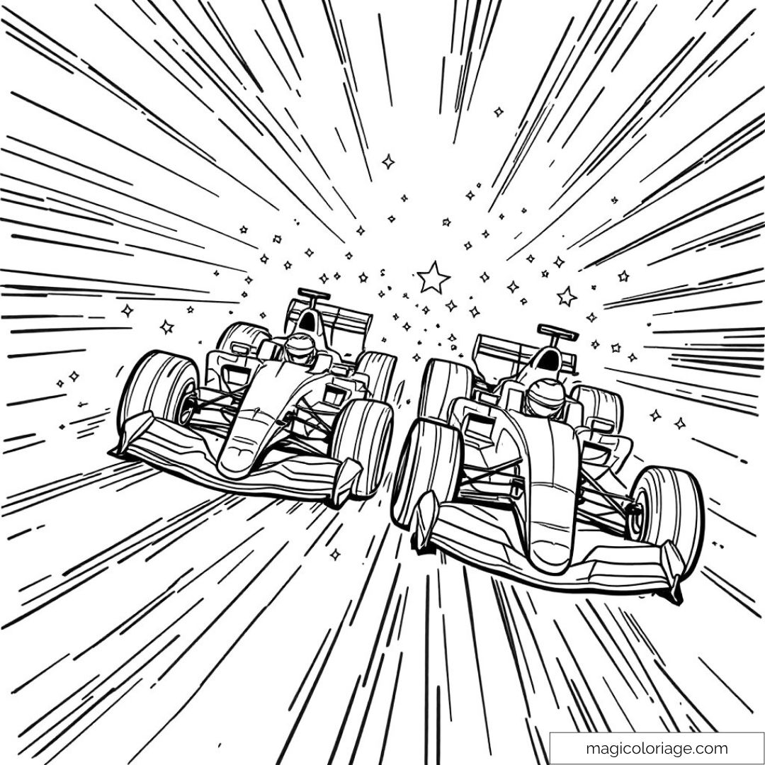 Dessin de voitures de Formule 1 en pleine course