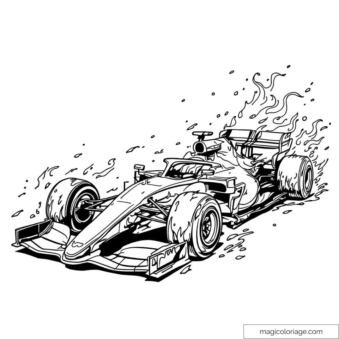 Dessin voiture de course rapide avec flammes