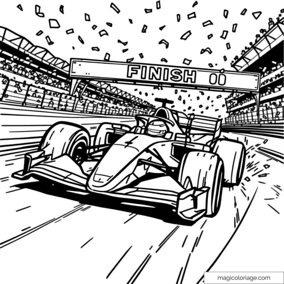Dessin de voiture de course à l'arrivée