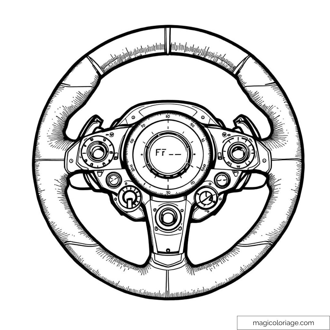 Volant de voiture détaillé à colorier pour passionnés d'automobile