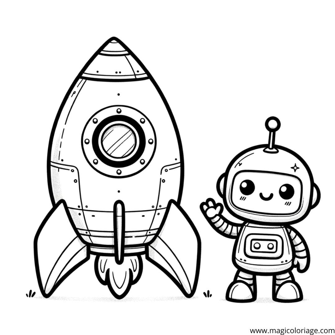 Coloriage fusée avec robot amical