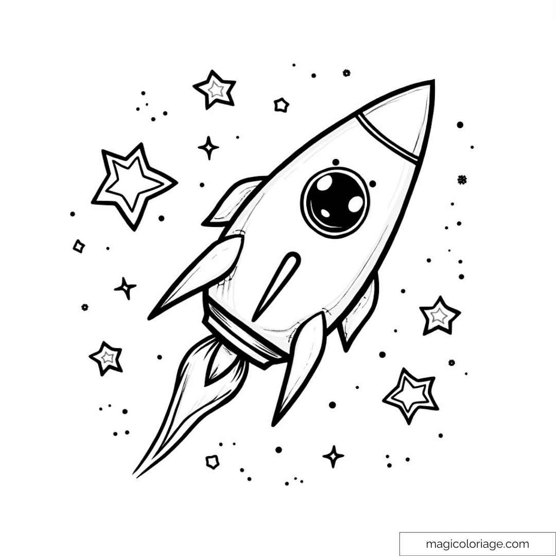 Dessin fusée et étoiles à colorier pour une aventure spatiale