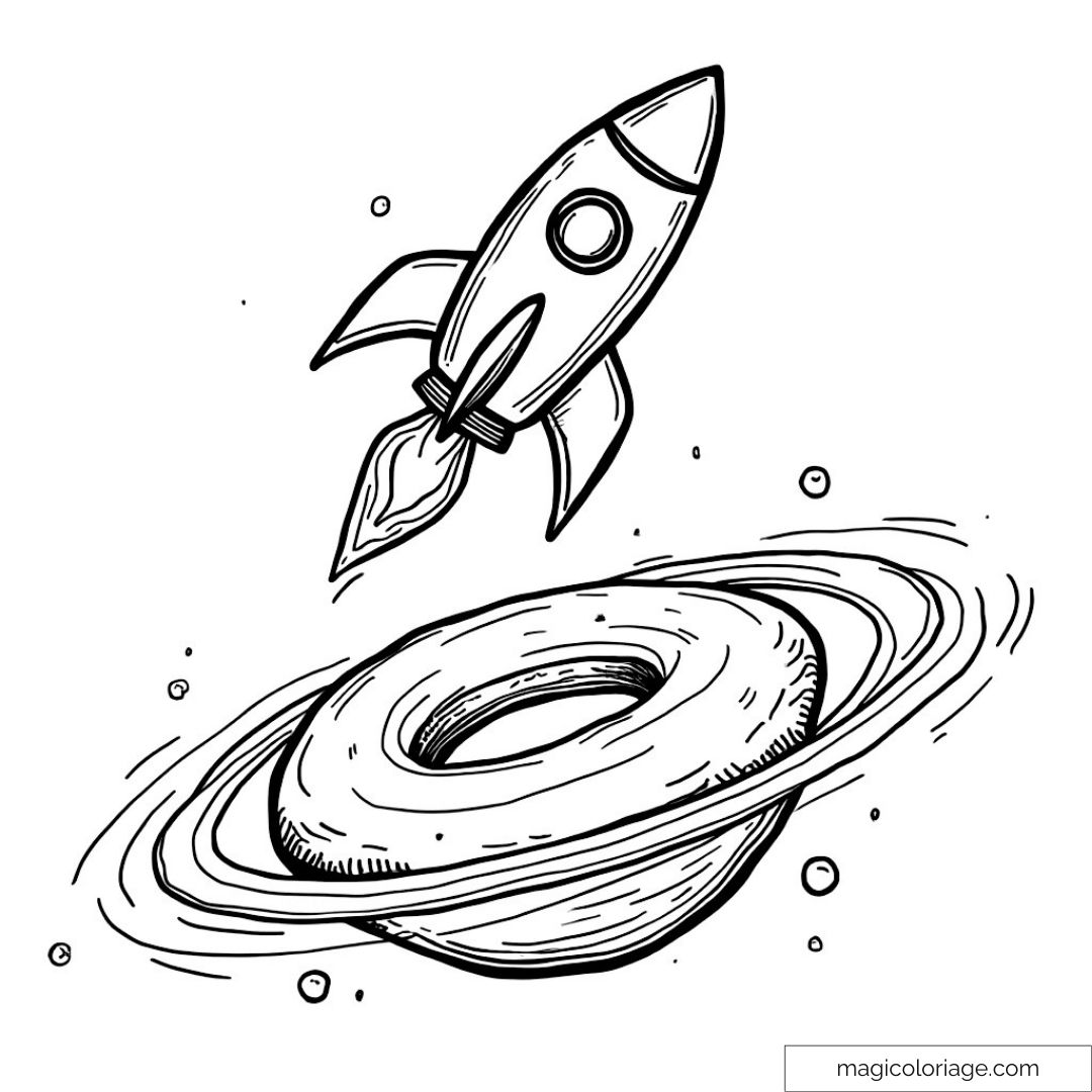 Fusée et planète avec anneaux dans l'espace