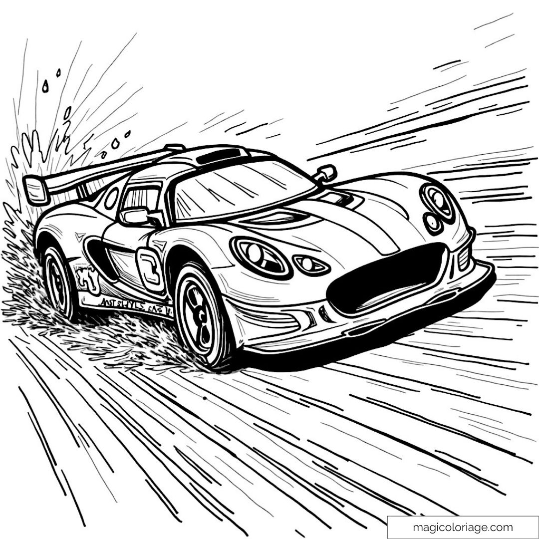 Dessin de voiture de course rapide éclaboussant des flaques.