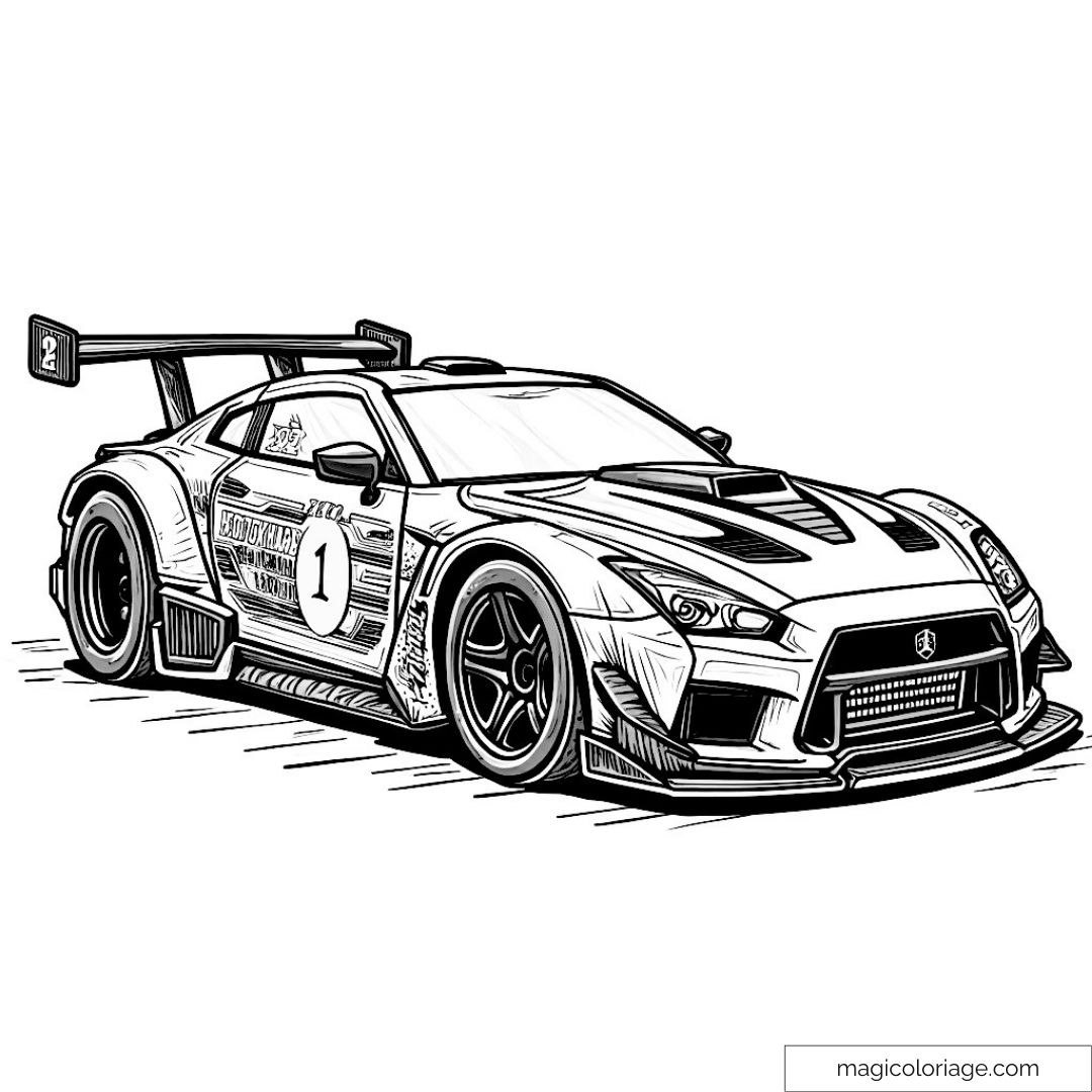 Coloriage voiture de course avec aileron