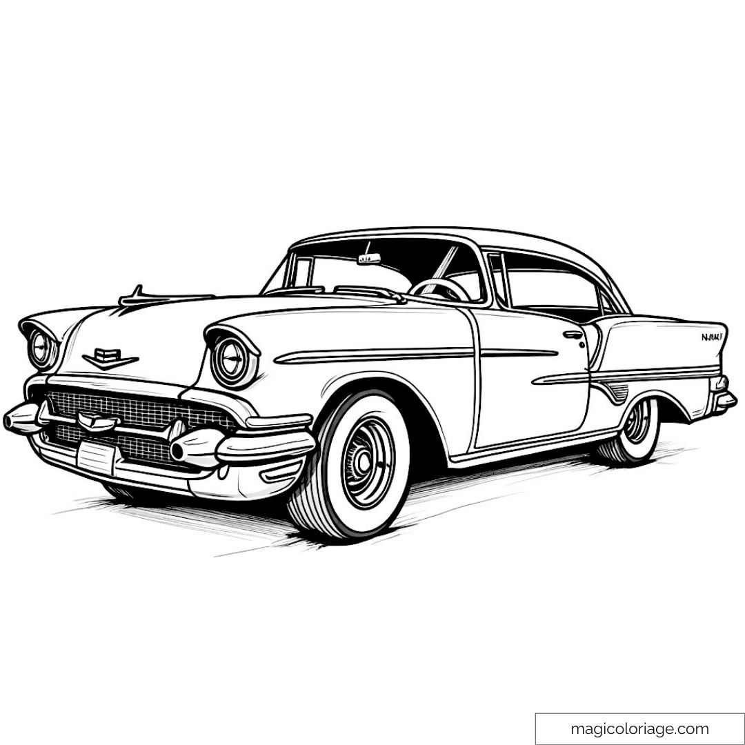 Dessin noir et blanc d'une voiture classique vintage