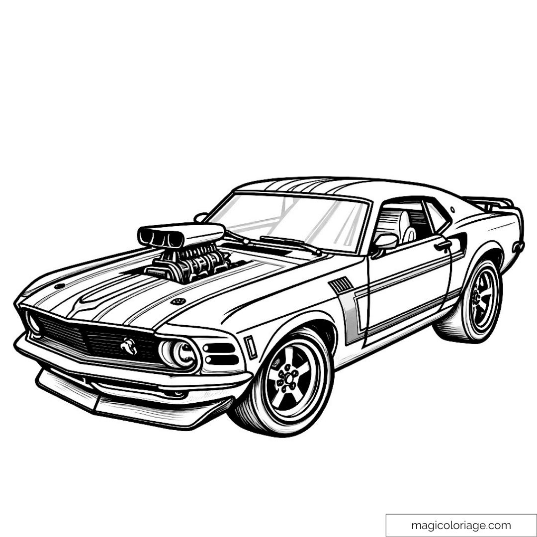Dessin d'une voiture de course rétro en noir et blanc