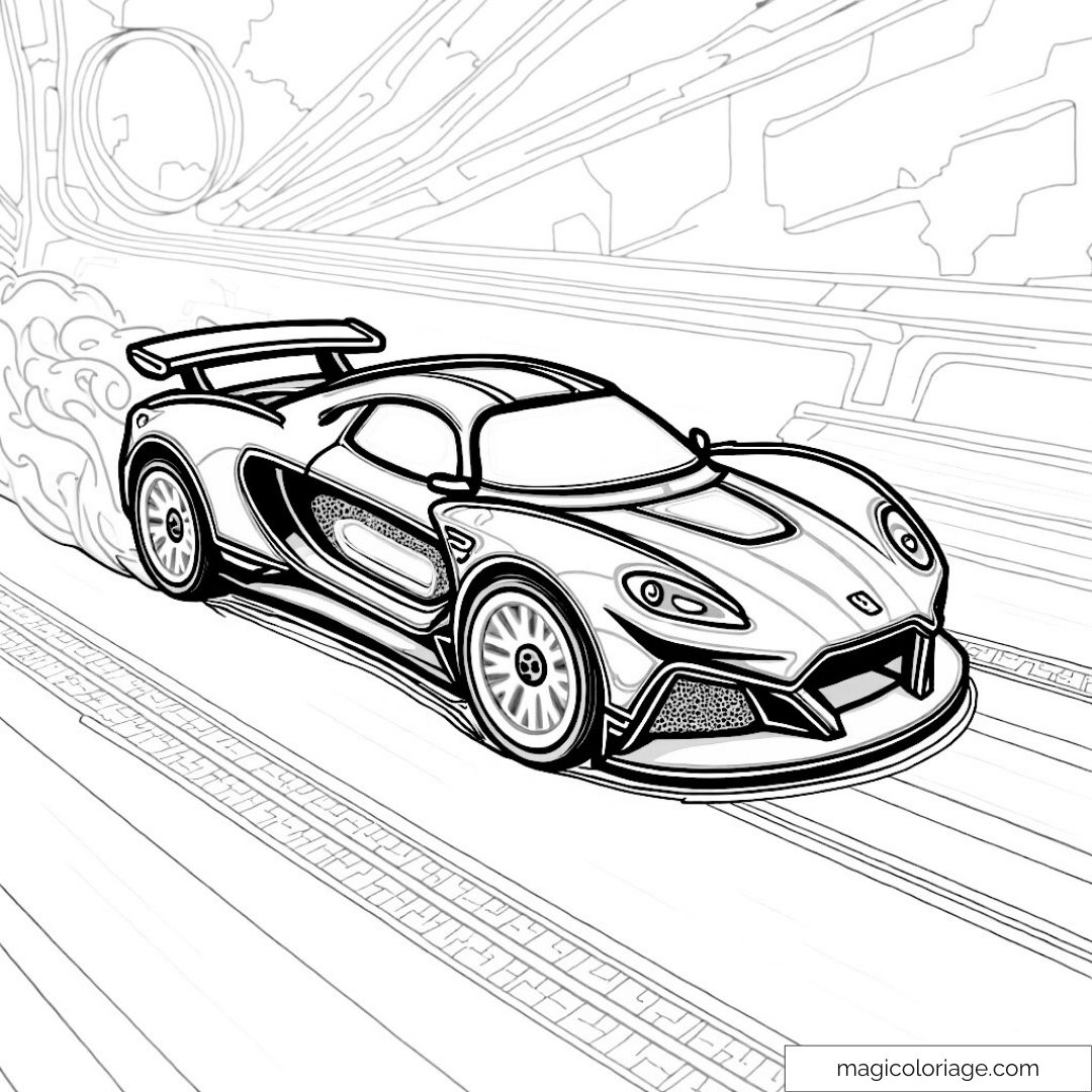 Voiture de course rapide roulant sur une piste de vitesse avec effet de mouvement.