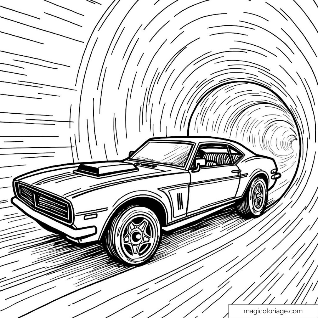 Dessin de voiture vintage dans un tunnel à colorier.