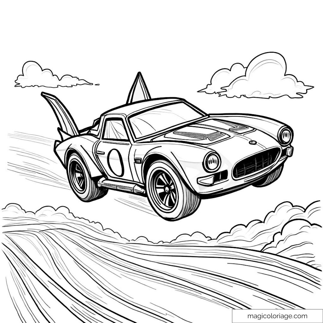 Dessin voiture de course volante avec ailerons pour coloriage enfant
