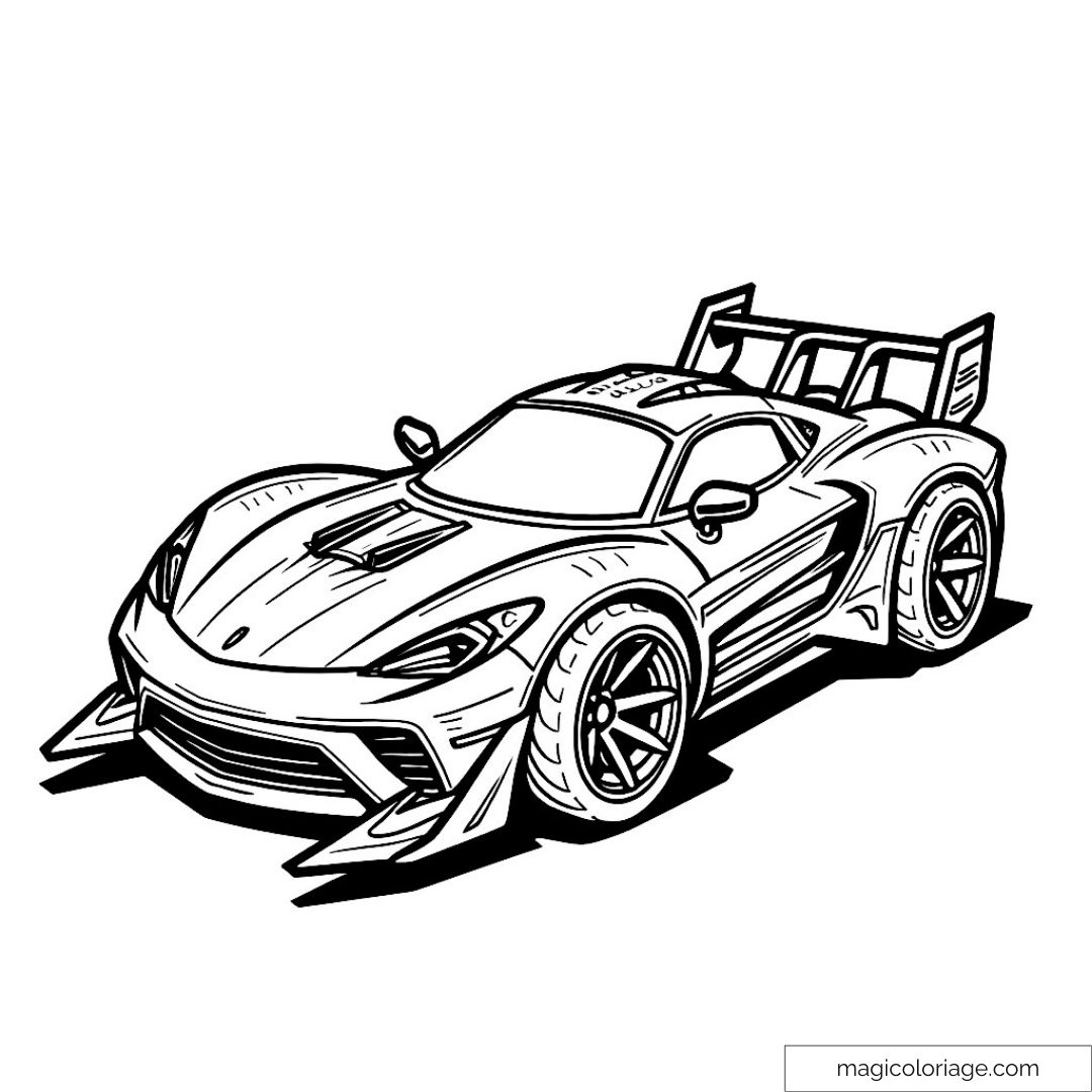 Dessin à colorier de voiture de sport avec spoiler et jantes