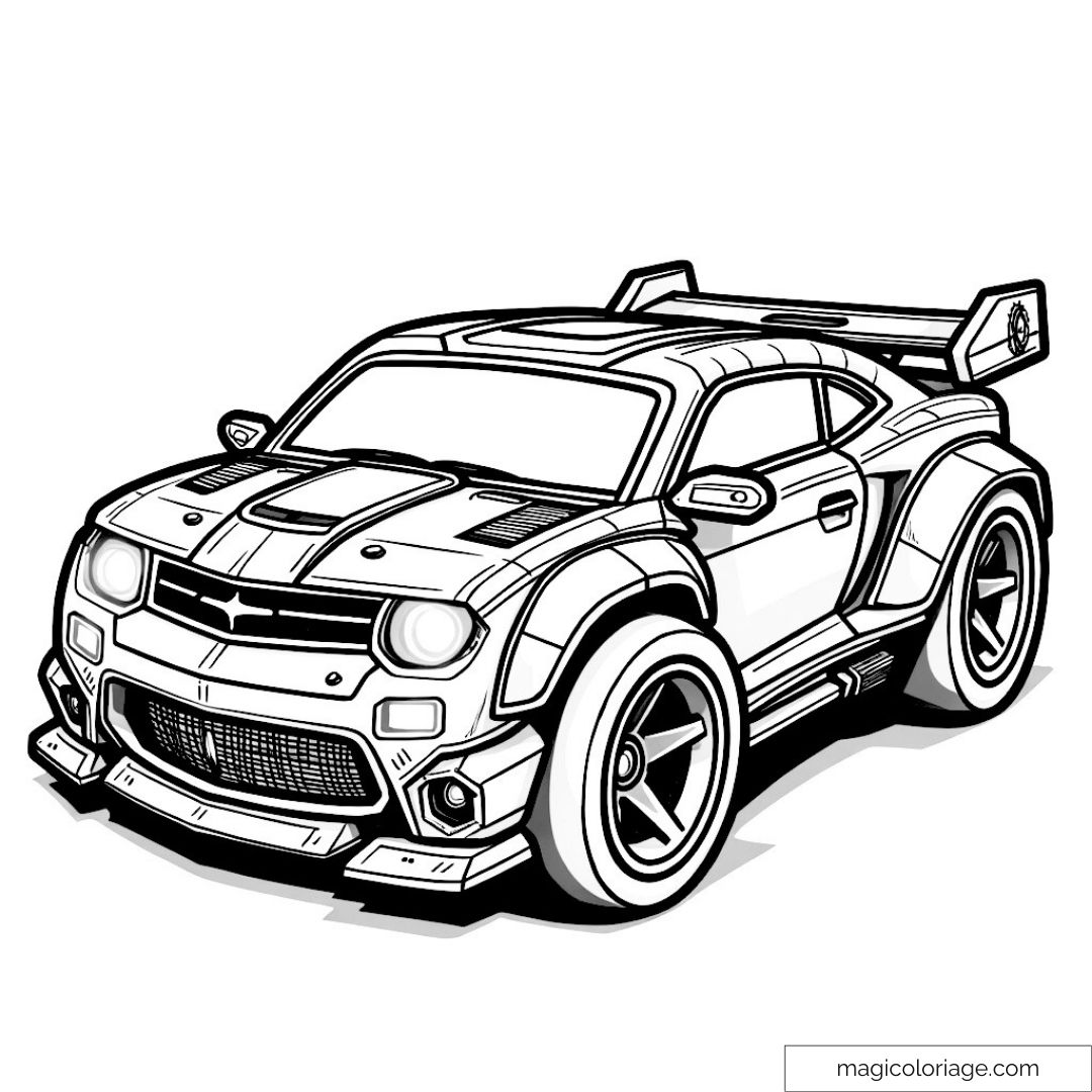 Dessin détaillé de voiture de sport à colorier pour enfants.