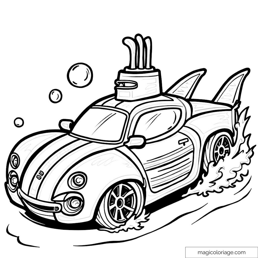 Voiture sous-marine avec nageoires et bulles