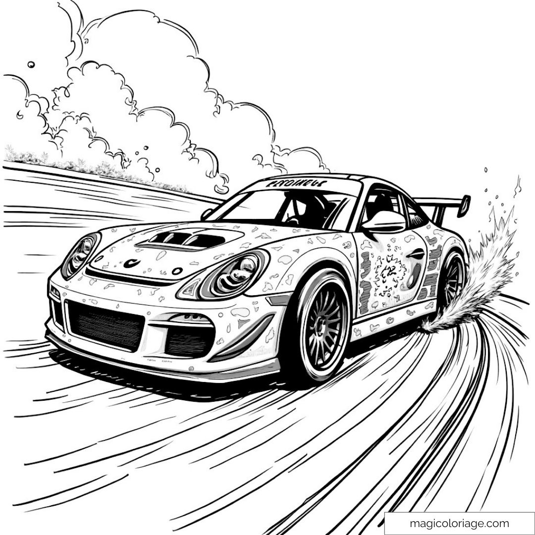 Dessin de voiture de course spectaculaire à colorier
