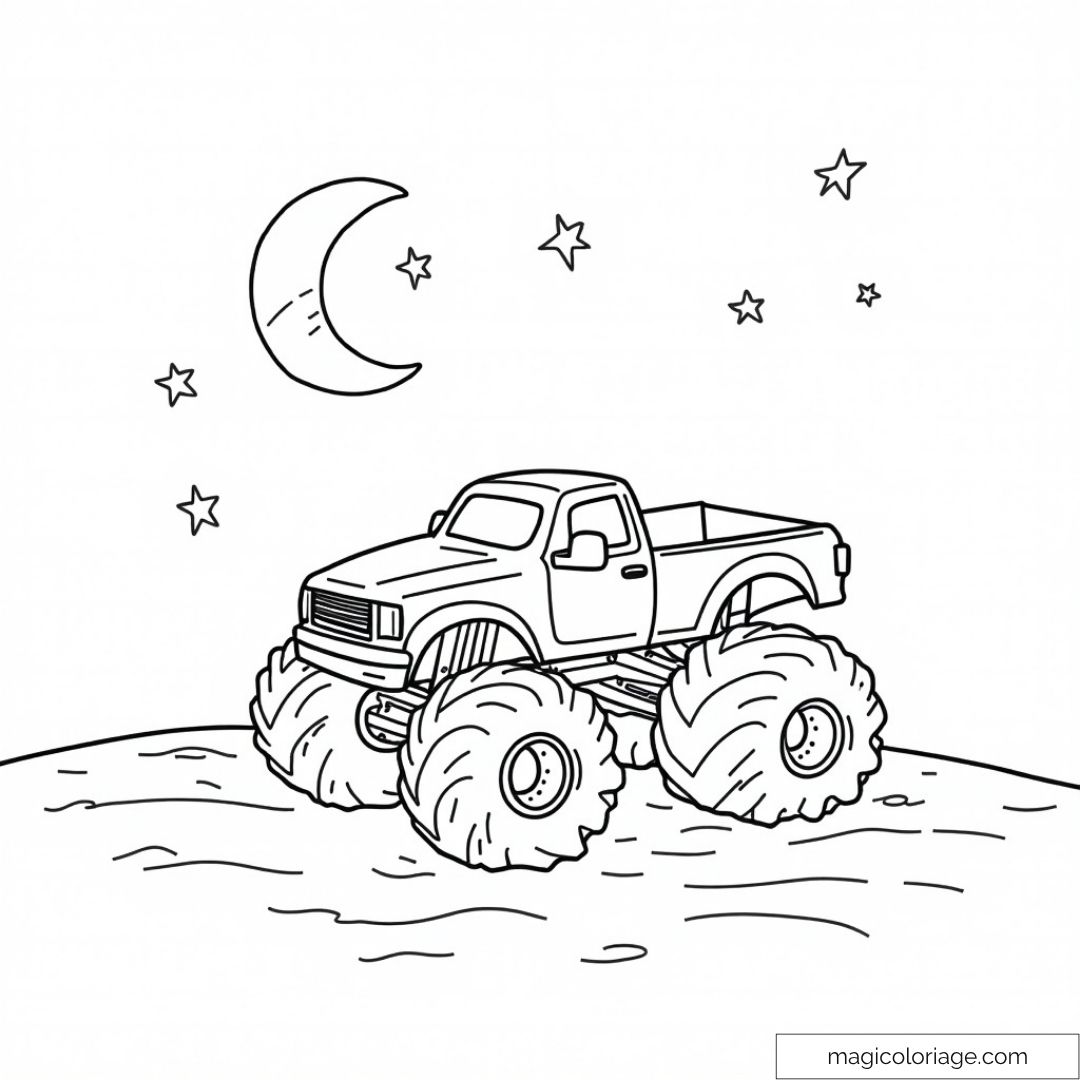 Camion monstre dans la nuit étoilée