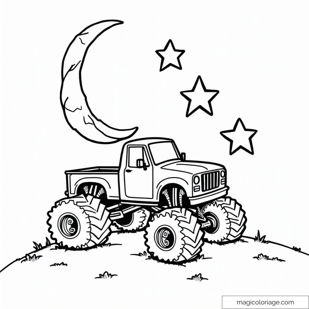 Camion monstre avec lune et étoiles