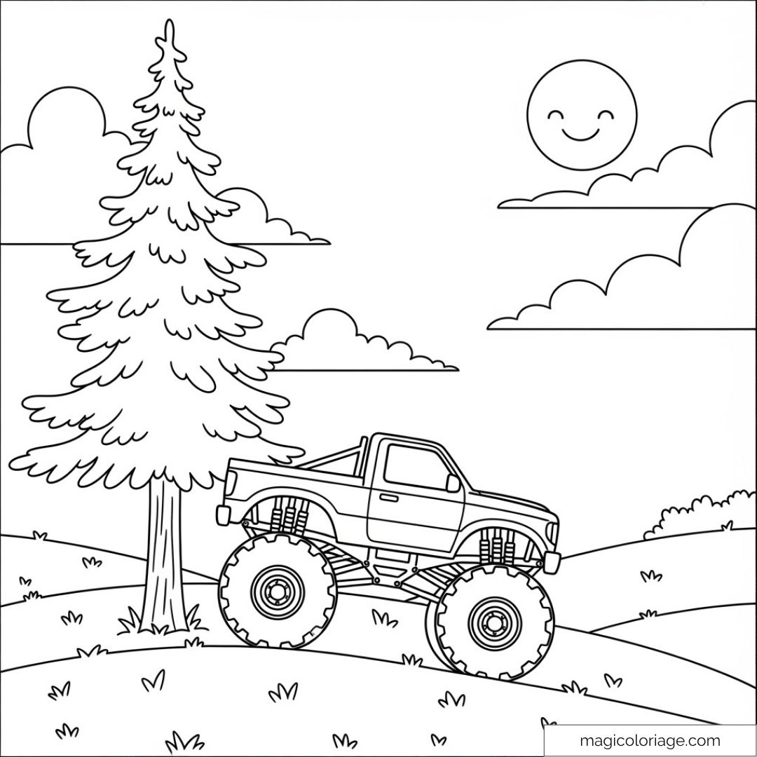 Monster truck en plein air avec arbre